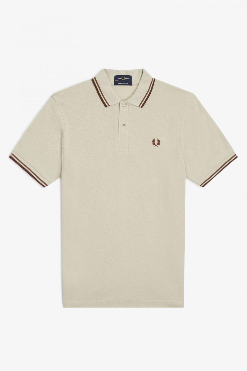 Oatmeal / Dark Caramel / Whisky Brown Fred Perry M12 Men's Fred Perry Shirt | SGIIZ44817