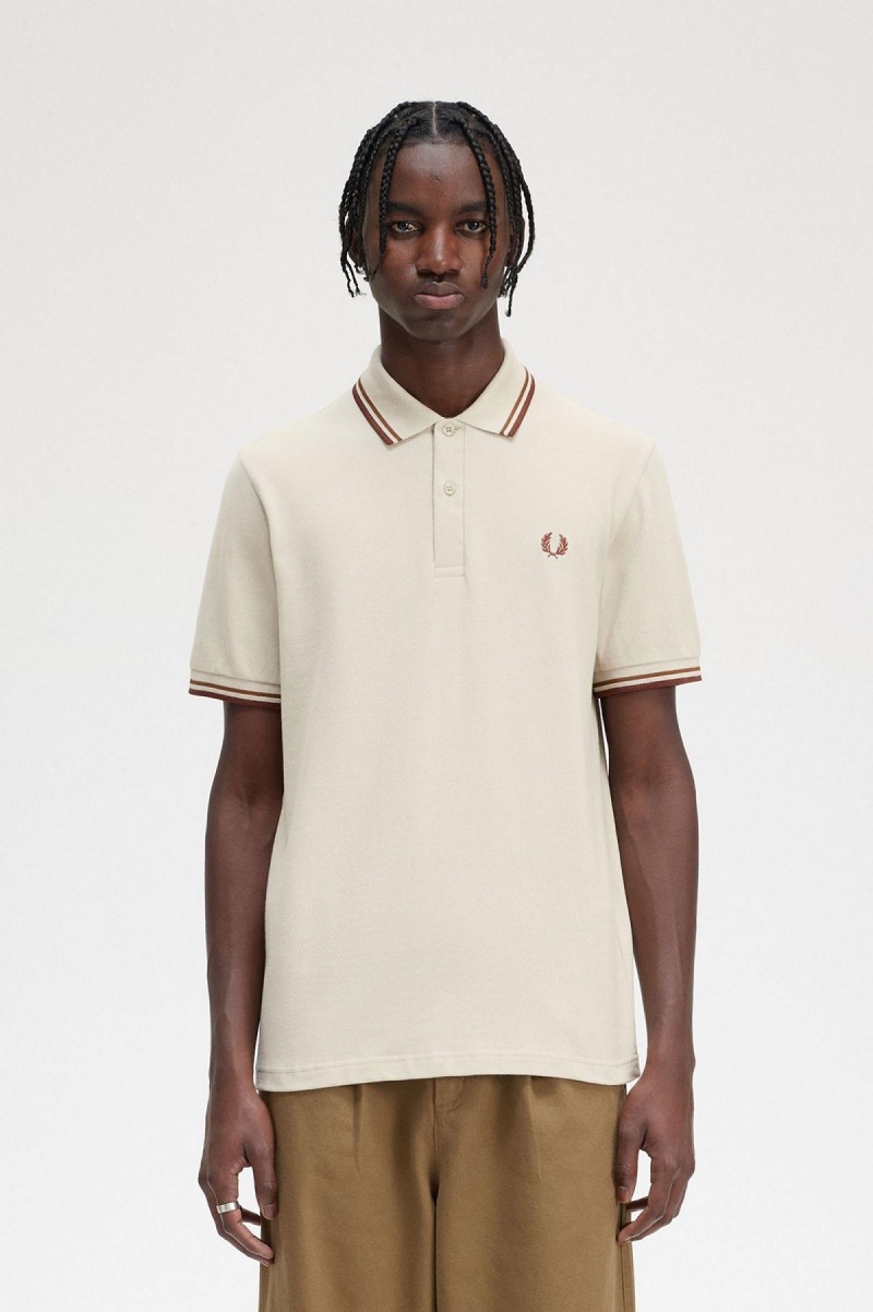 Oatmeal / Dark Caramel / Whisky Brown Fred Perry M12 Men's Fred Perry Shirt | SGIIZ44817