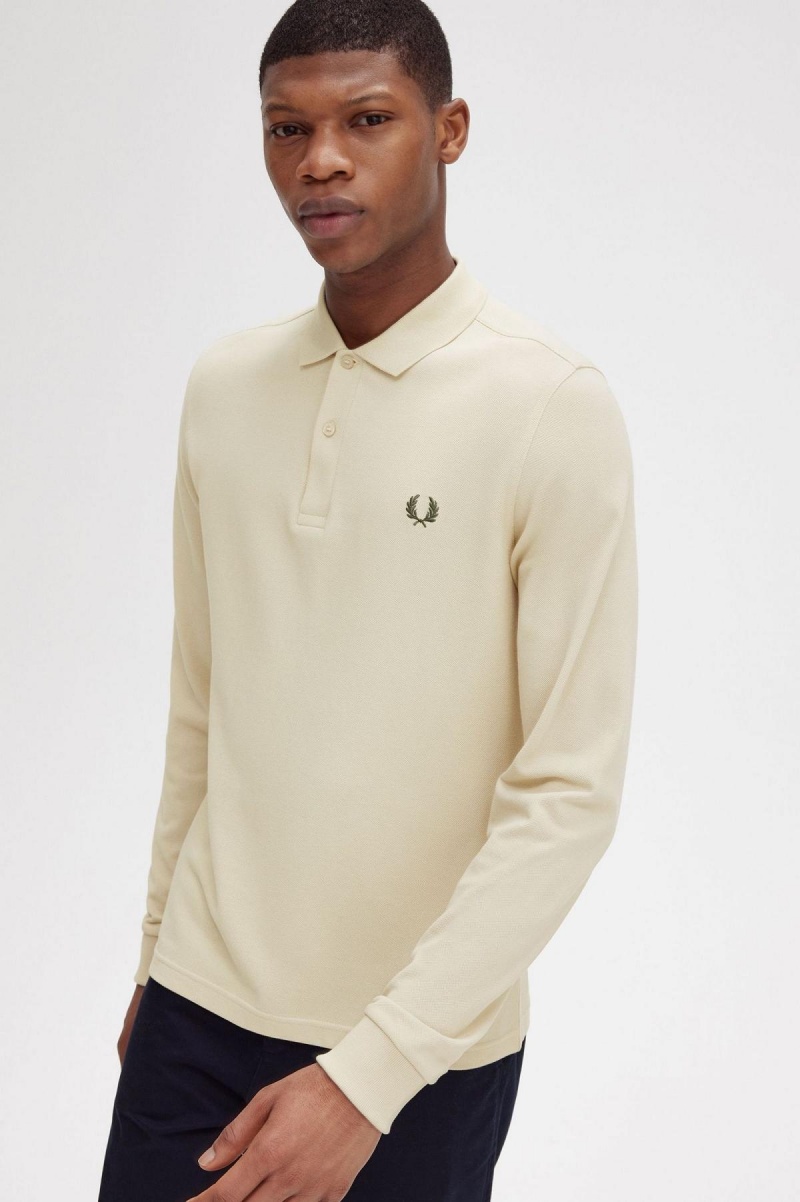 Oatmeal / Field Green Fred Perry M6006 Men's Polo Shirts | SGXBR36597