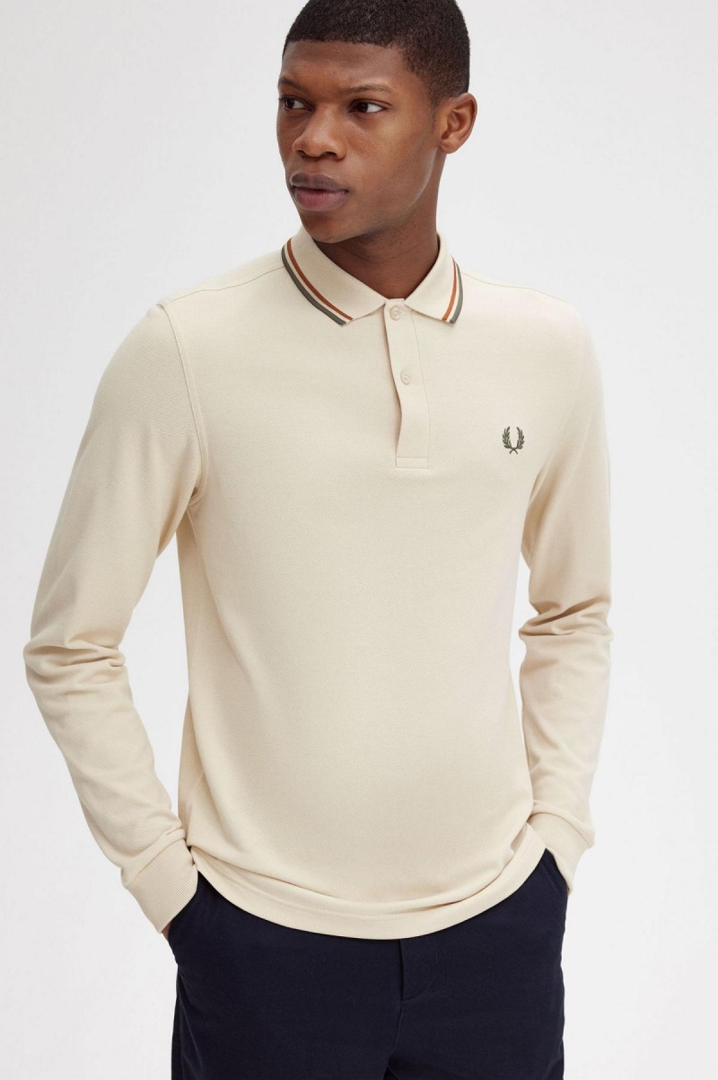 Oatmeal / Nut Flake / Field Green Fred Perry M3636 Men's Polo Shirts | SGEAH88151