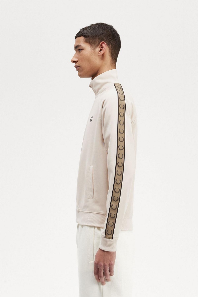 Oatmeal / Shaded Stone Fred Perry Contrast Tape Men's Track Jackets | QSGUV41331