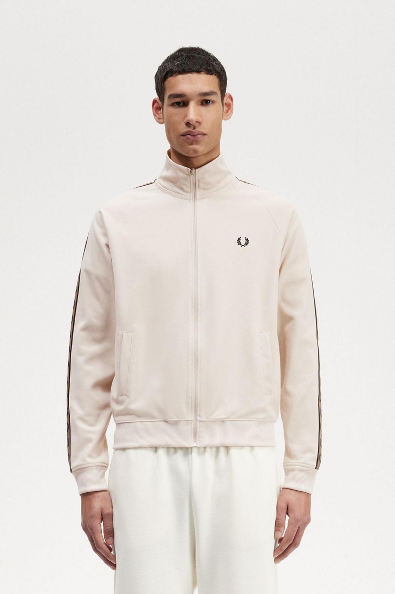 Oatmeal / Shaded Stone Fred Perry Contrast Tape Men\'s Track Jackets | QSGUV41331