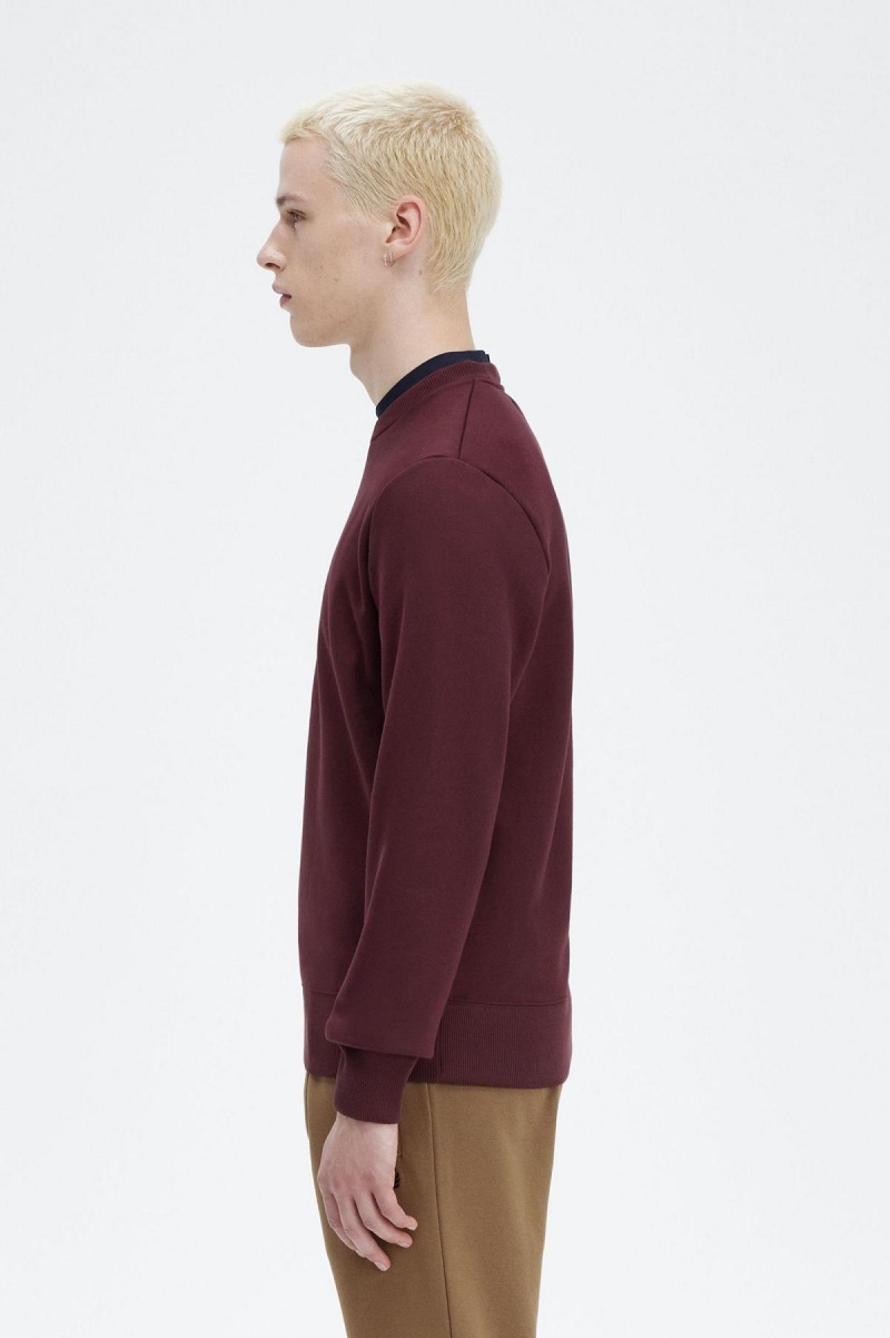 Oxblood Fred Perry Embroidered Men's Sweatshirts | YSGGT76728