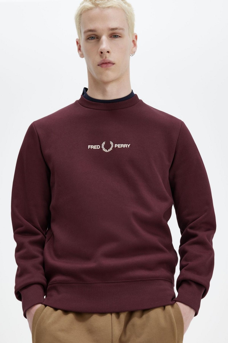 Oxblood Fred Perry Embroidered Men's Sweatshirts | YSGGT76728