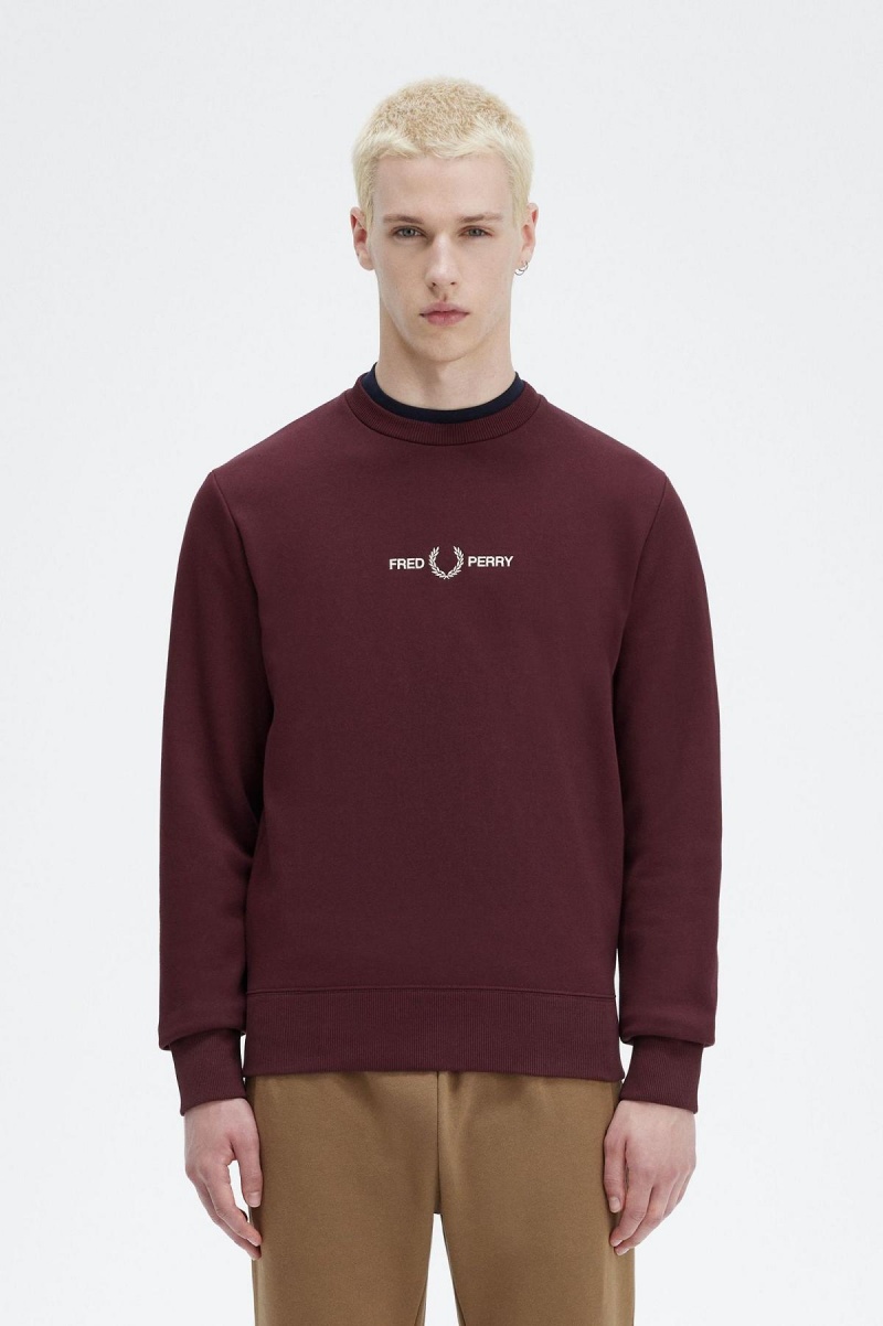 Oxblood Fred Perry Embroidered Men\'s Sweatshirts | YSGGT76728