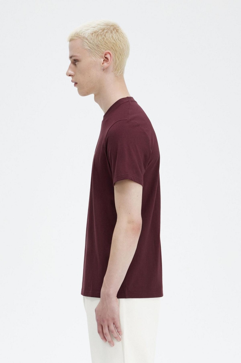 Oxblood Fred Perry Embroidered Men's T Shirts | USGTG13265