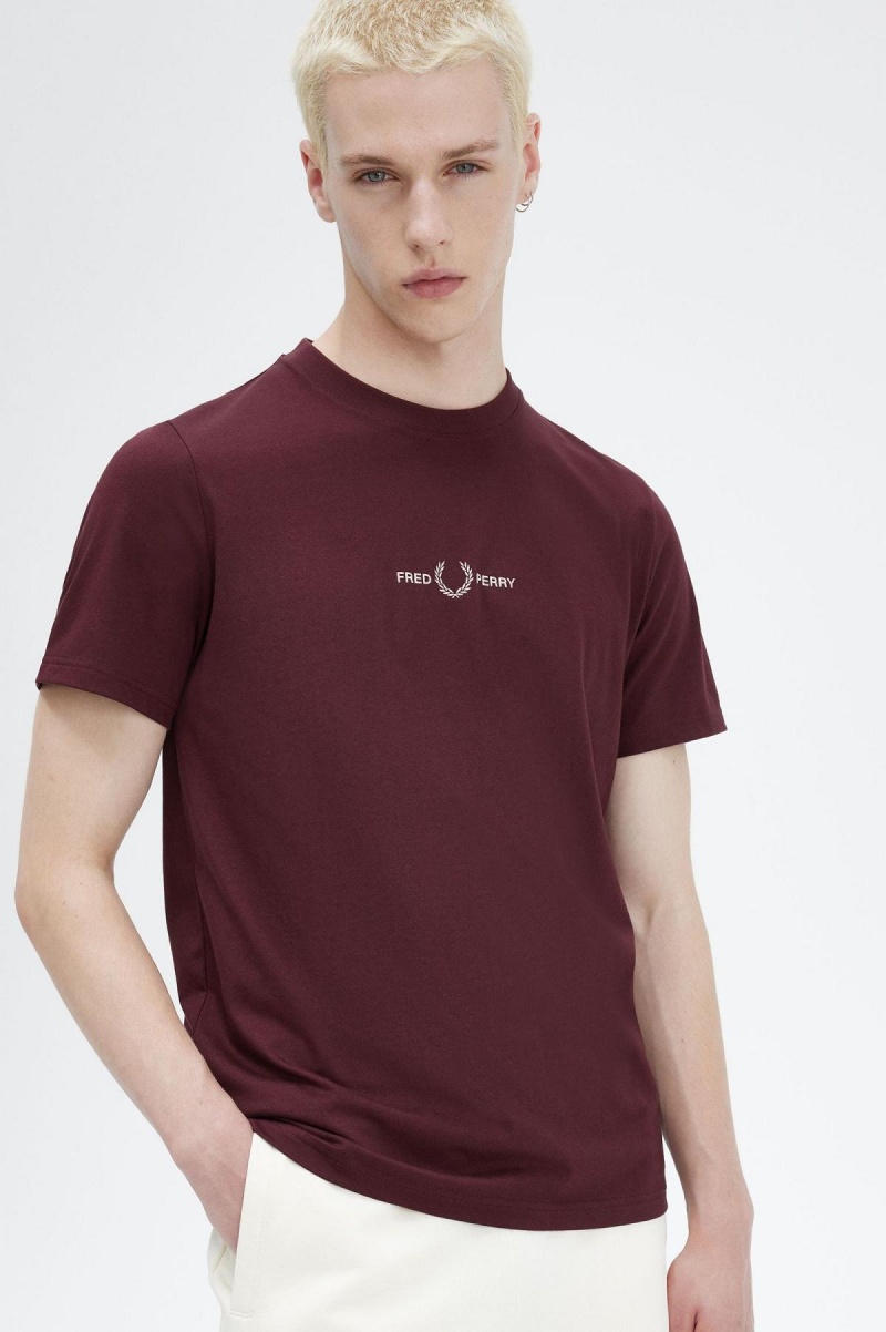 Oxblood Fred Perry Embroidered Men's T Shirts | USGTG13265