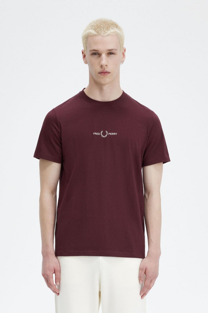 Oxblood Fred Perry Embroidered Men\'s T Shirts | USGTG13265