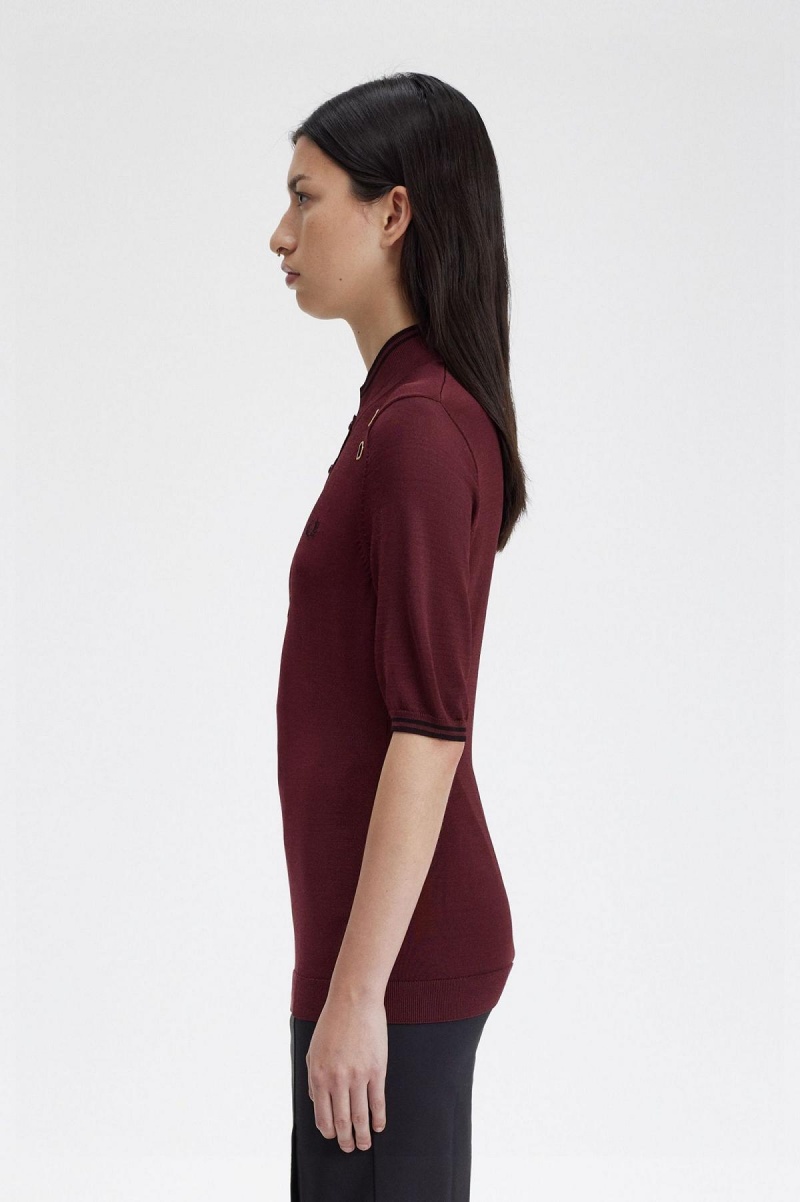 Oxblood Fred Perry Knitted Shirt Women's Knitwear | BSGSD35422