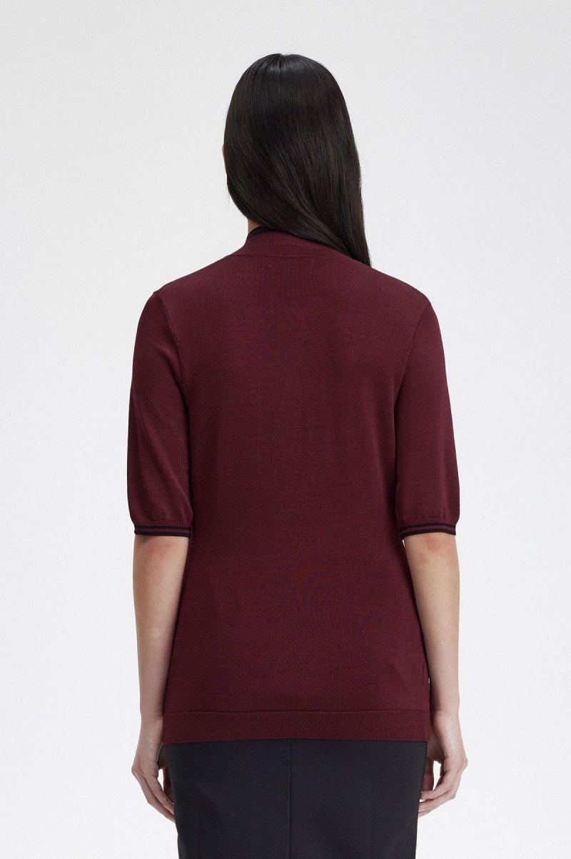 Oxblood Fred Perry Knitted Shirt Women's Knitwear | BSGSD35422