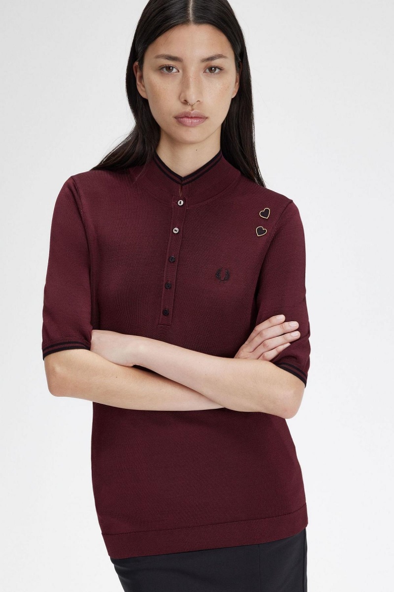 Oxblood Fred Perry Knitted Shirt Women's Knitwear | BSGSD35422