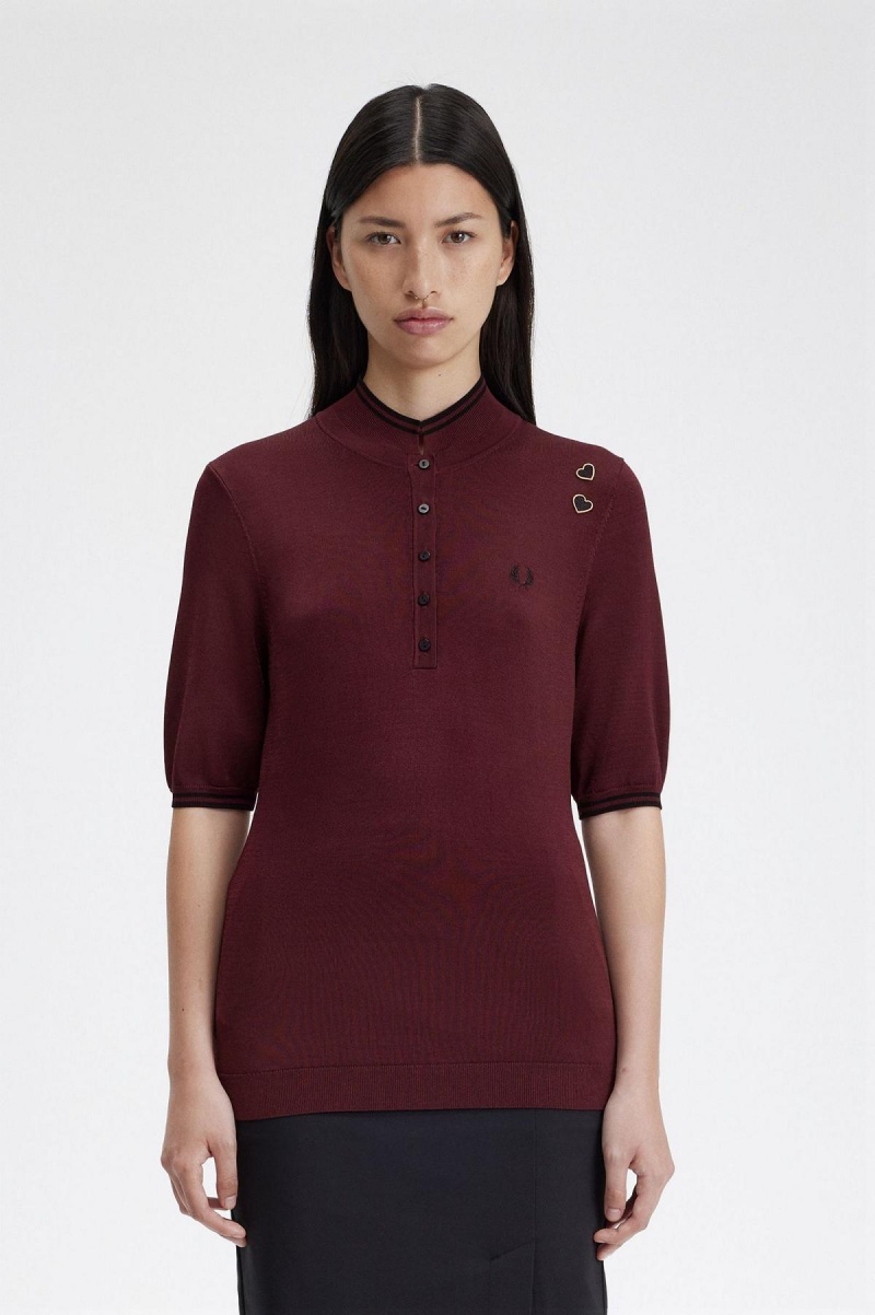 Oxblood Fred Perry Knitted Shirt Women\'s Knitwear | BSGSD35422