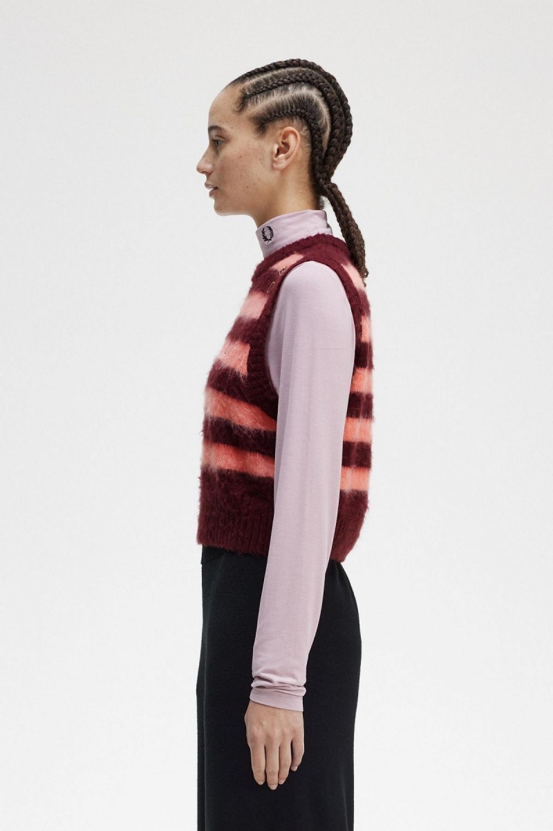 Oxblood Fred Perry Striped Knitted Tank Women's Knitwear | ESGVG54792