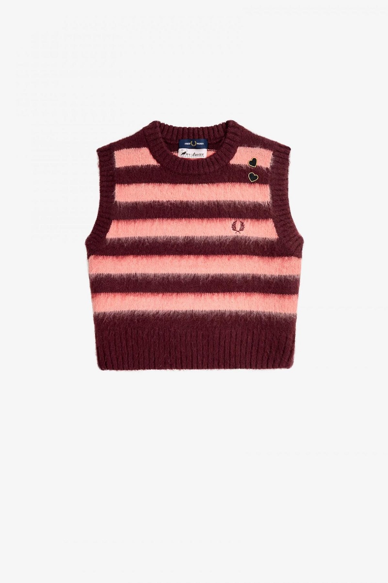 Oxblood Fred Perry Striped Knitted Tank Women's Knitwear | ESGVG54792