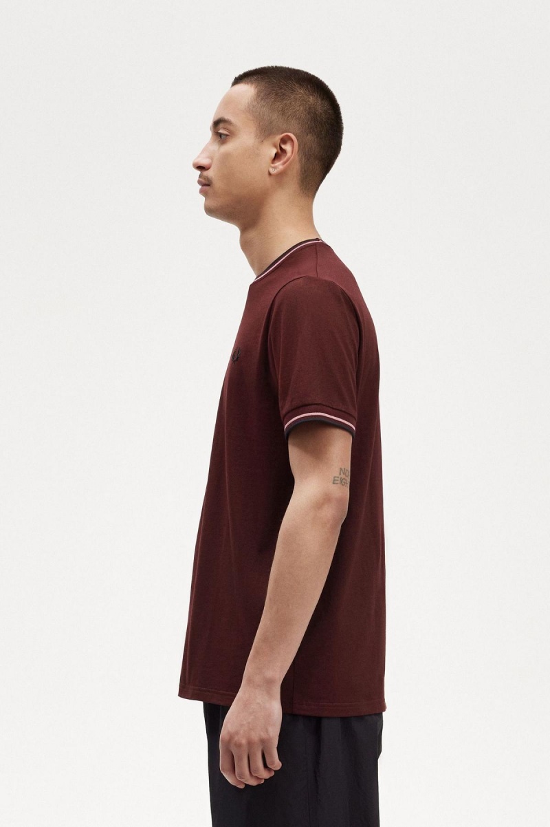 Oxblood Fred Perry Twin Tipped Men's T Shirts | LSGTR23560