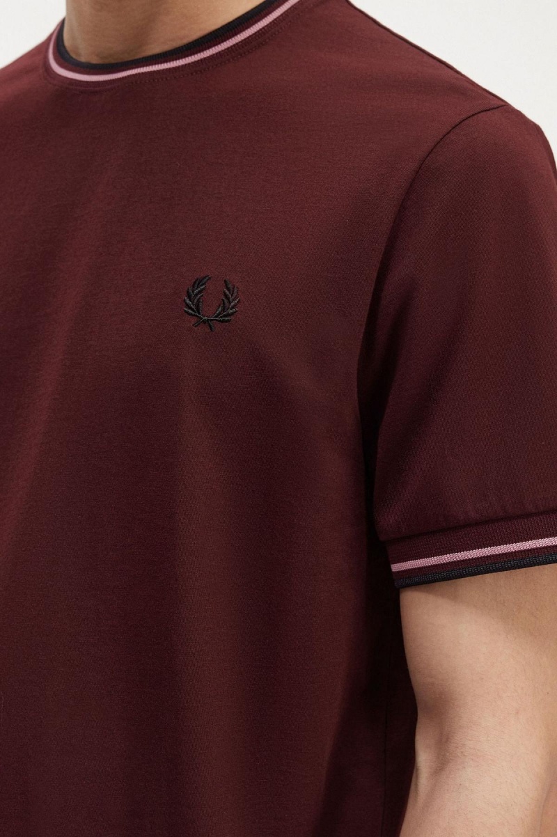 Oxblood Fred Perry Twin Tipped Men's T Shirts | LSGTR23560