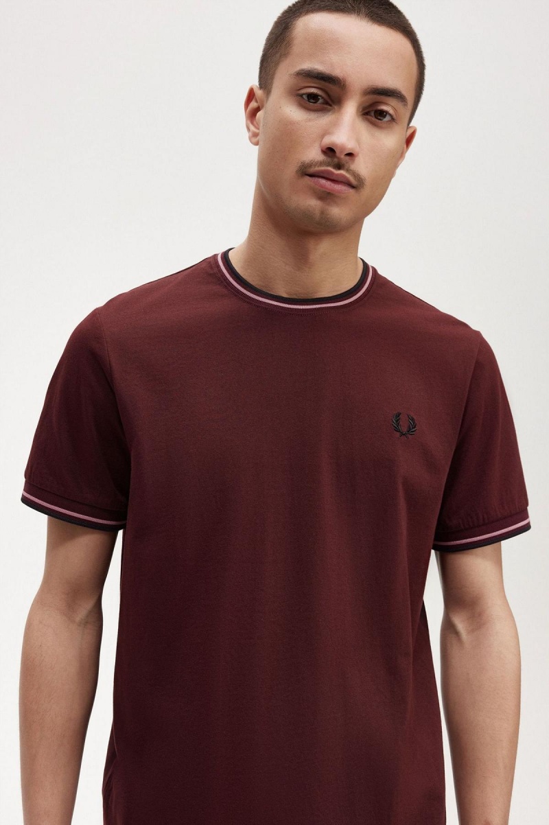 Oxblood Fred Perry Twin Tipped Men's T Shirts | LSGTR23560