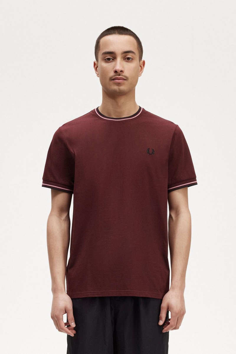 Oxblood Fred Perry Twin Tipped Men\'s T Shirts | LSGTR23560