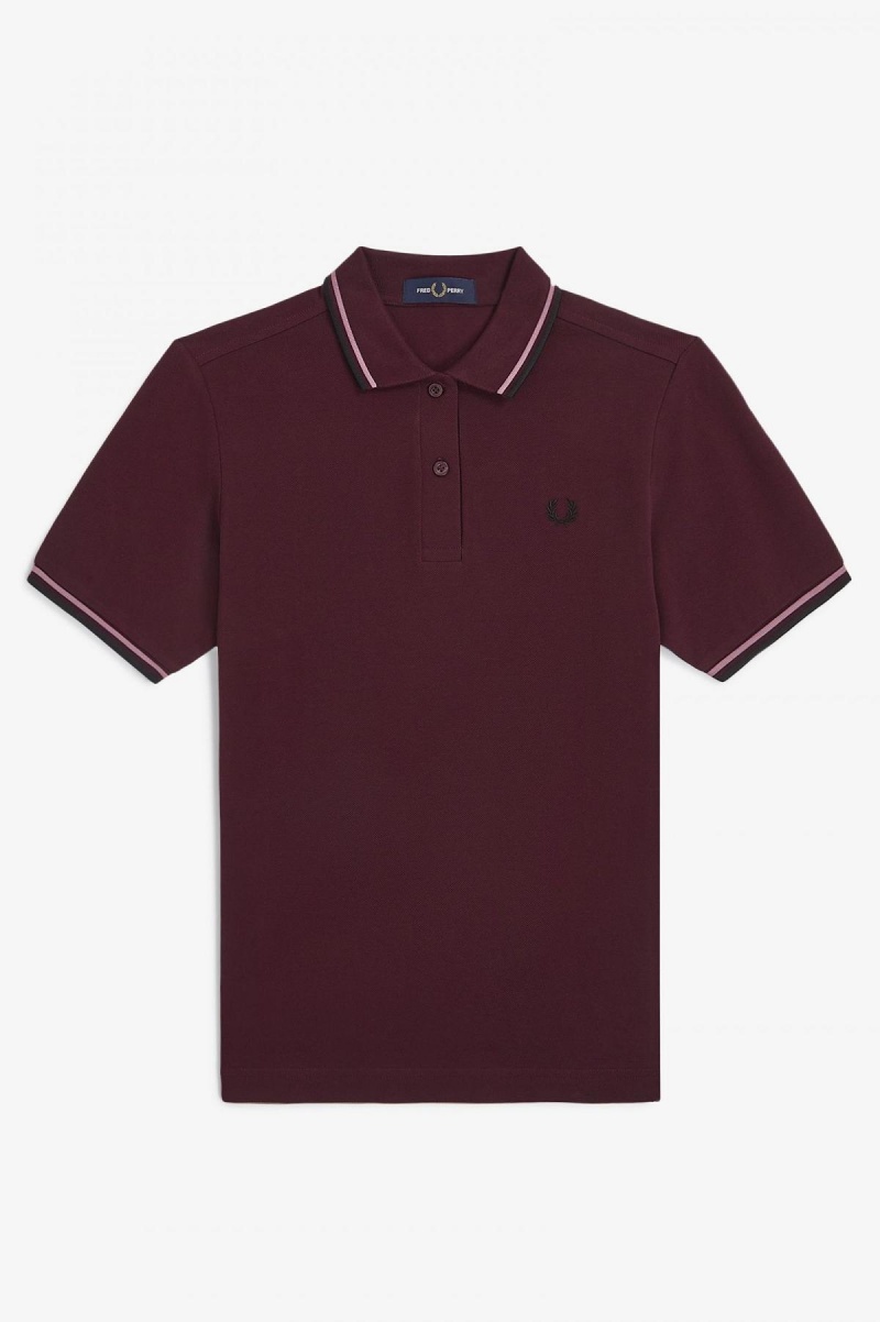 Oxblood / Dusty Rose Pink / Black Fred Perry G3600 Women's Fred Perry Shirt | XSGBH12988