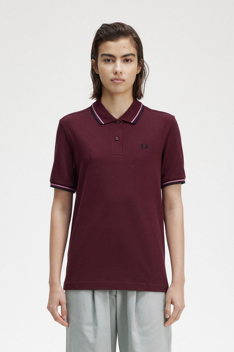 Oxblood / Dusty Rose Pink / Black Fred Perry G3600 Women's Fred Perry Shirt | XSGBH12988