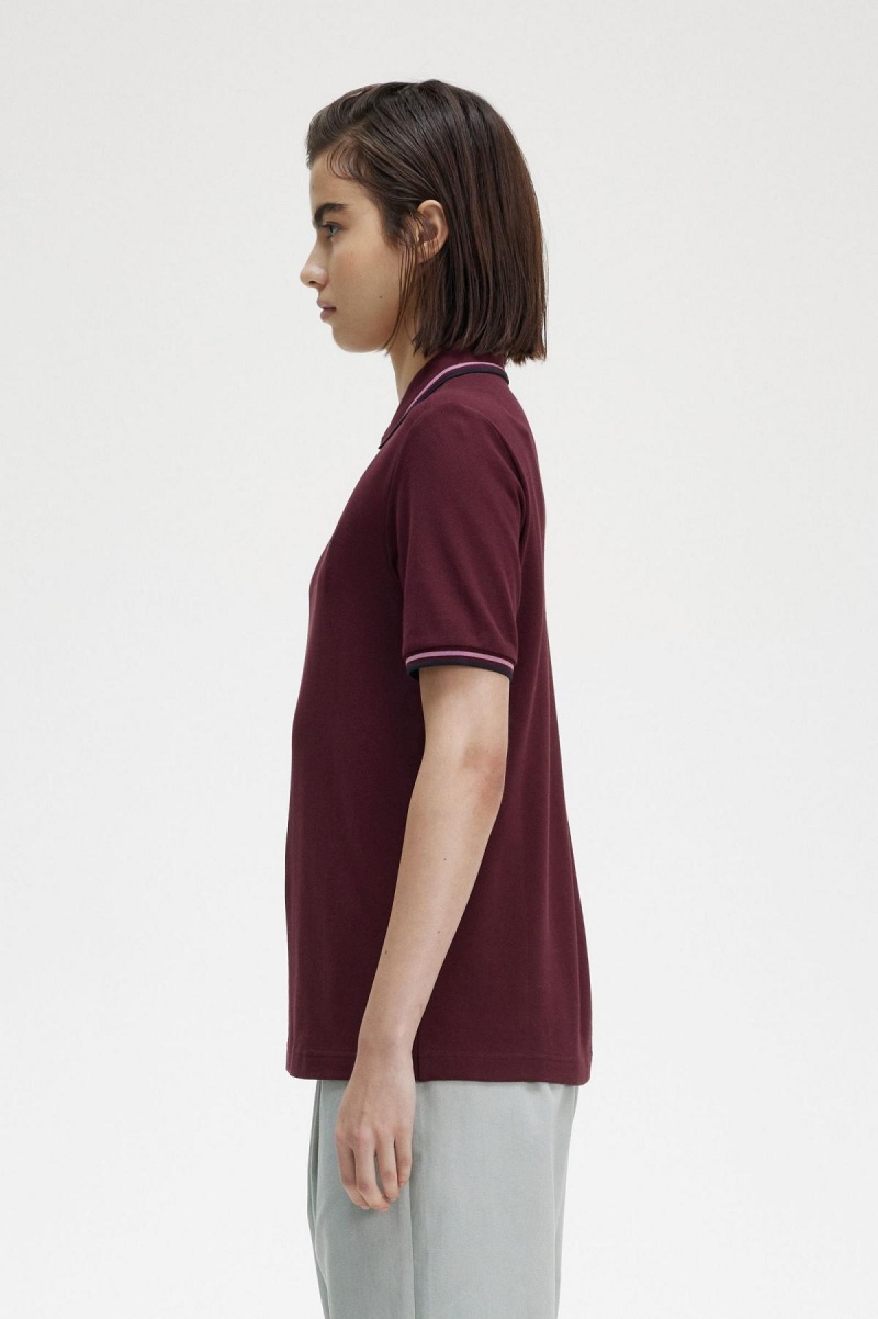 Oxblood / Dusty Rose Pink / Black Fred Perry G3600 Women's Fred Perry Shirt | XSGBH12988