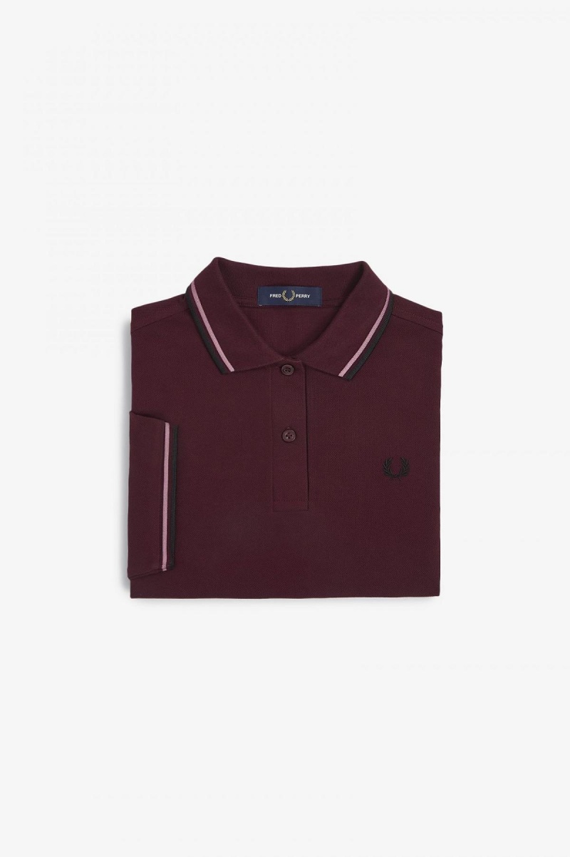 Oxblood / Dusty Rose Pink / Black Fred Perry G3600 Women\'s Fred Perry Shirt | XSGBH12988