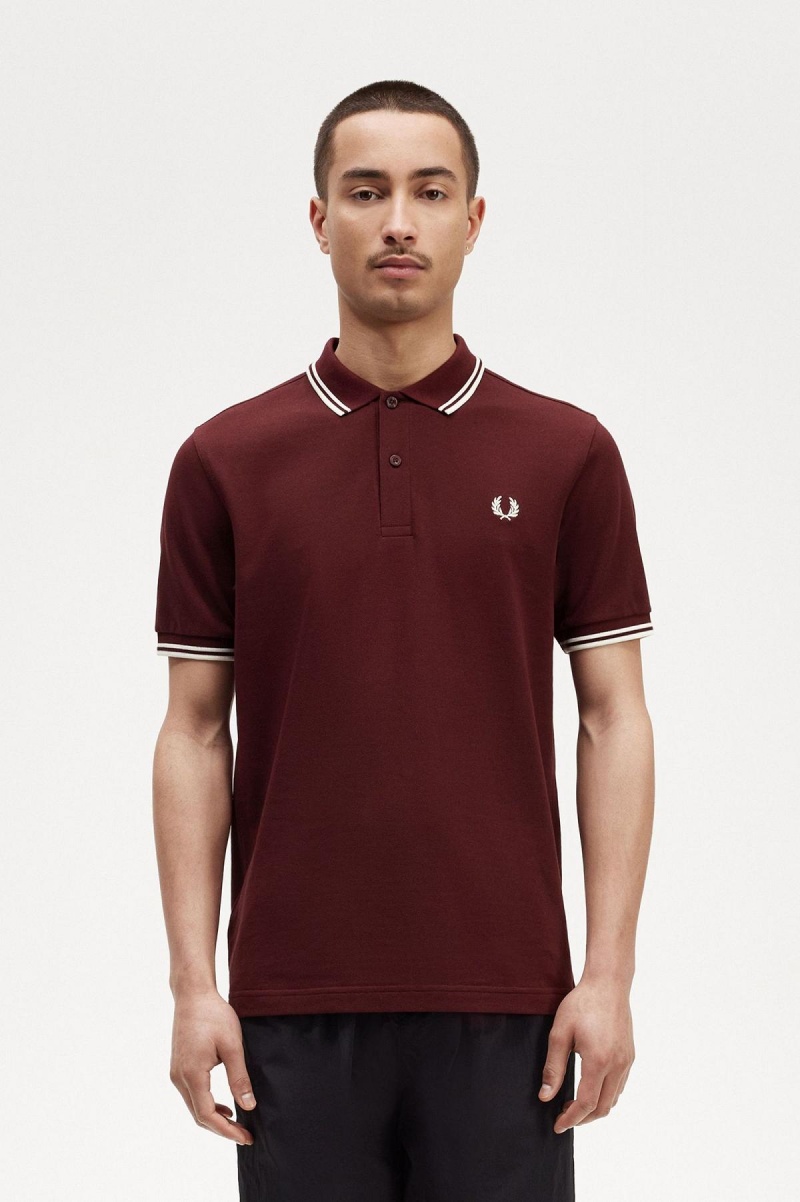 Oxblood / Ecru / Ecru Fred Perry M3600 Men's Fred Perry Shirt | PSGER25137