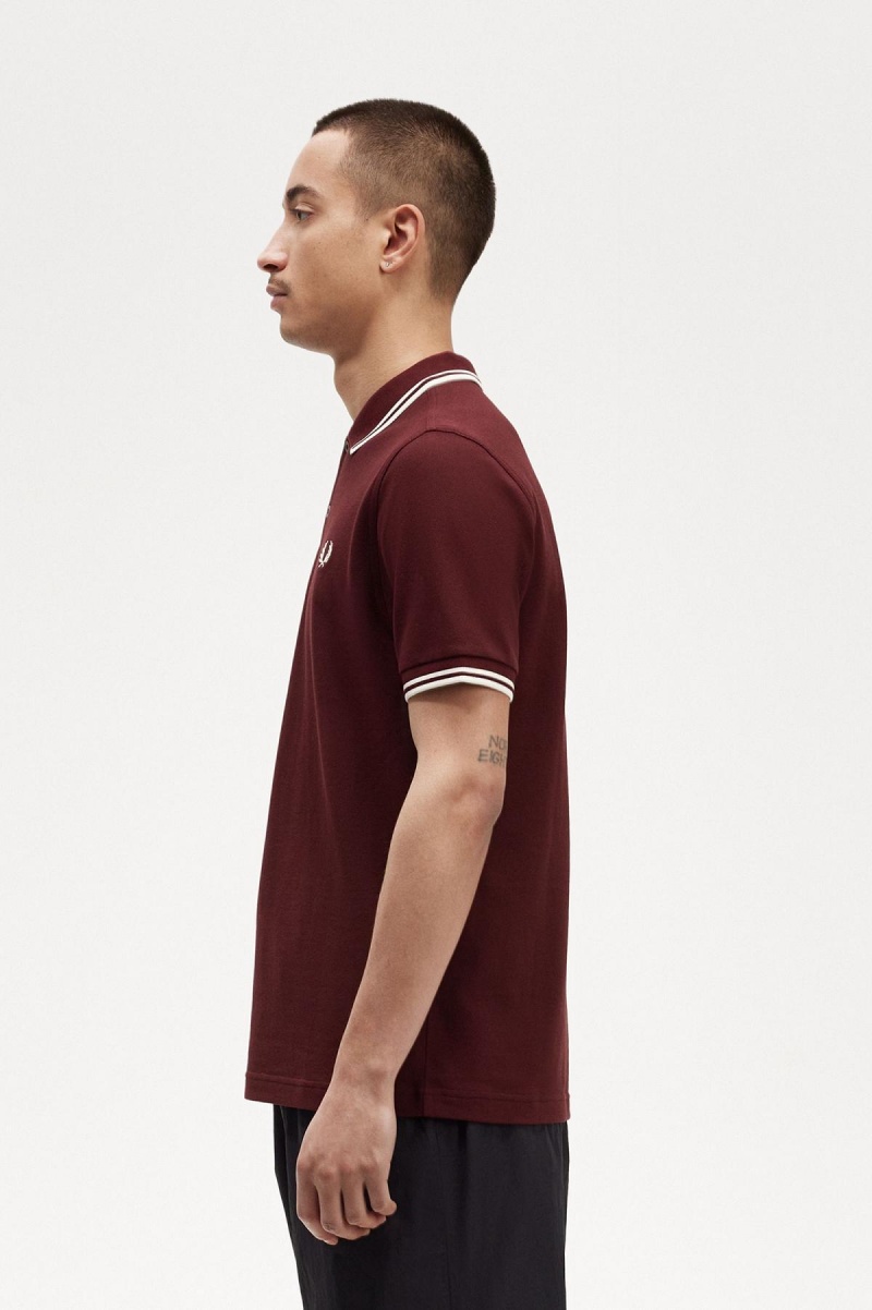 Oxblood / Ecru / Ecru Fred Perry M3600 Men's Fred Perry Shirt | PSGER25137