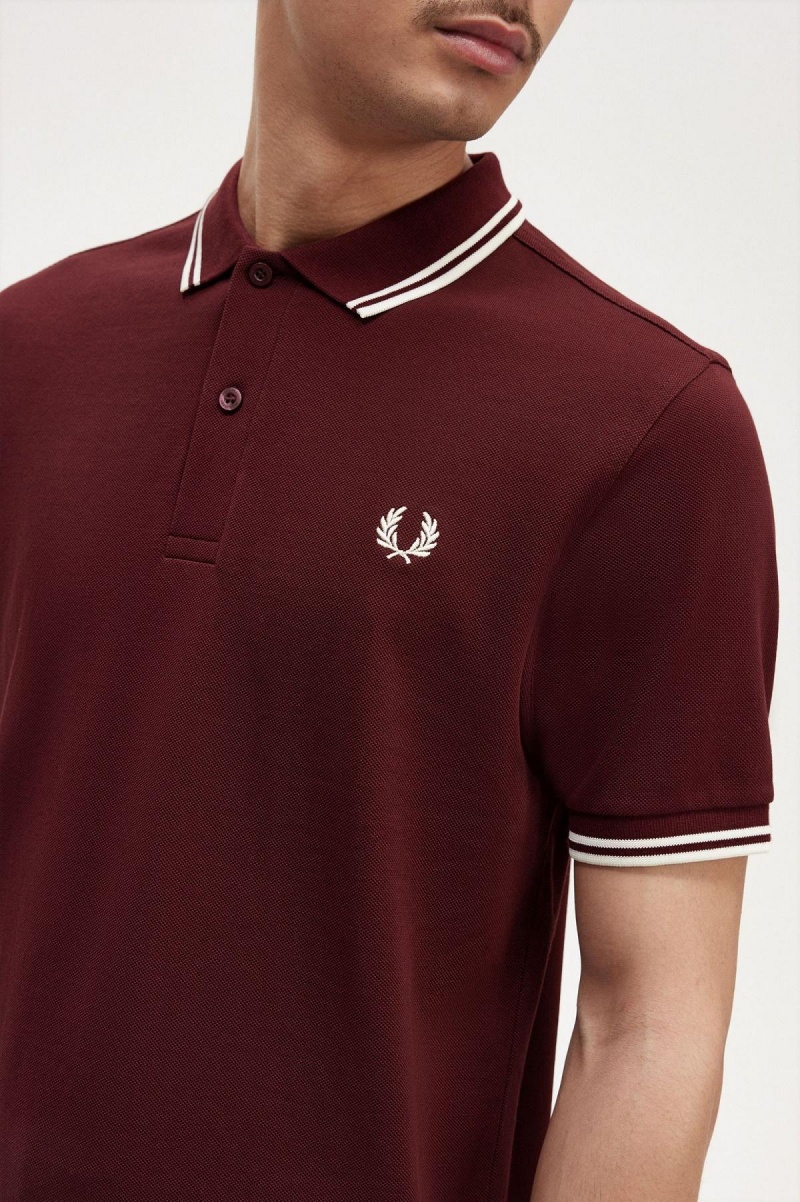 Oxblood / Ecru / Ecru Fred Perry M3600 Men's Polo Shirts | SGQCS80586