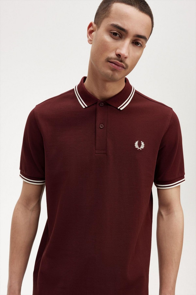 Oxblood / Ecru / Ecru Fred Perry M3600 Men's Polo Shirts | SGQCS80586