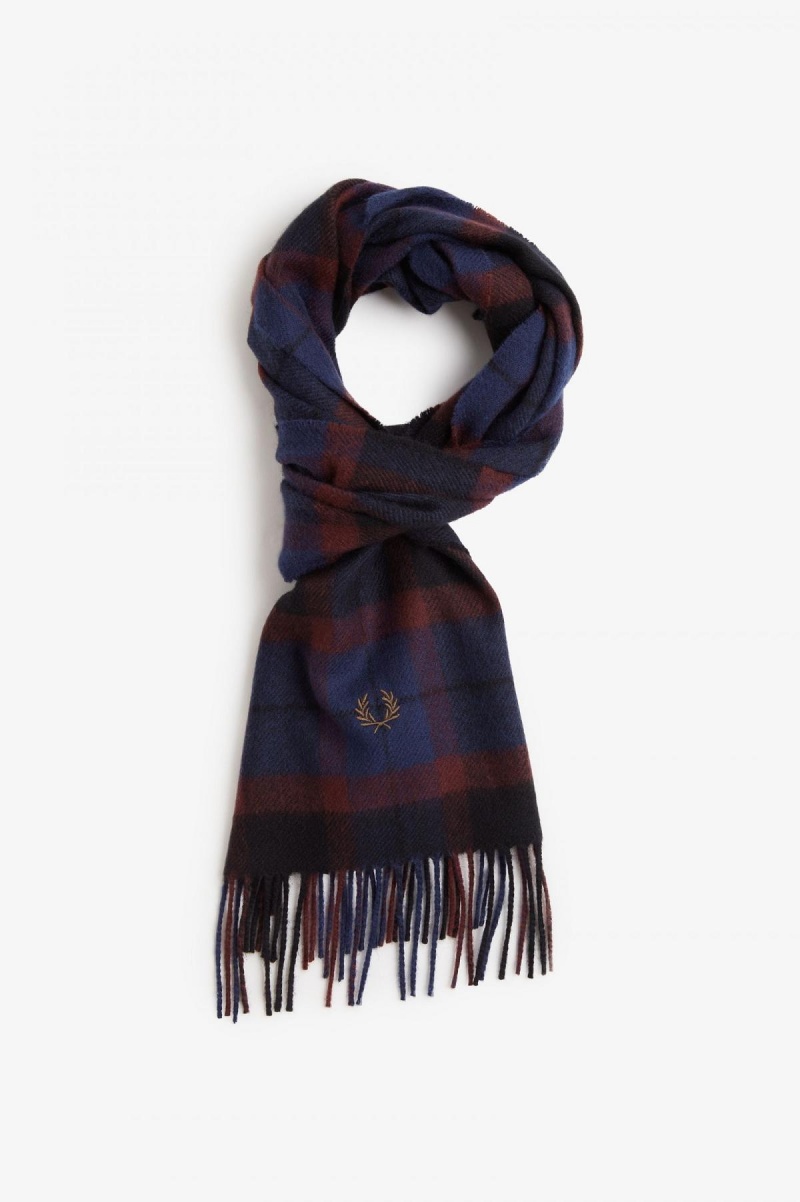 Oxblood / Shaded Stone Fred Perry Lambswool Tartan Accessories Scarf | SGXMI89995