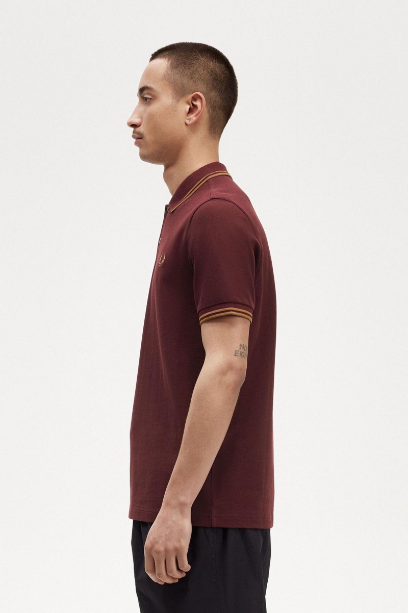 Oxblood / Shaded Stone / Shaded Stone Fred Perry M3600 Men's Polo Shirts | SGJZR89527