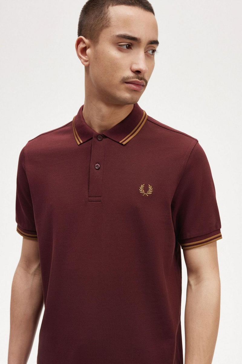 Oxblood / Shaded Stone / Shaded Stone Fred Perry M3600 Men's Polo Shirts | SGJZR89527