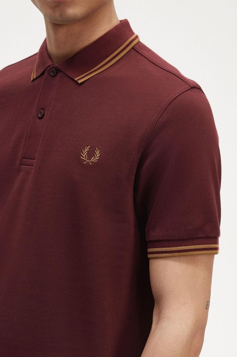 Oxblood / Shaded Stone / Shaded Stone Fred Perry M3600 Men's Polo Shirts | SGJZR89527