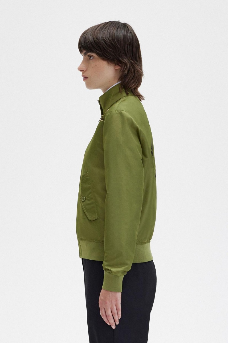 Parka Green Fred Perry Printed Lining Zip-Through Women's Coats | SGNZX27876