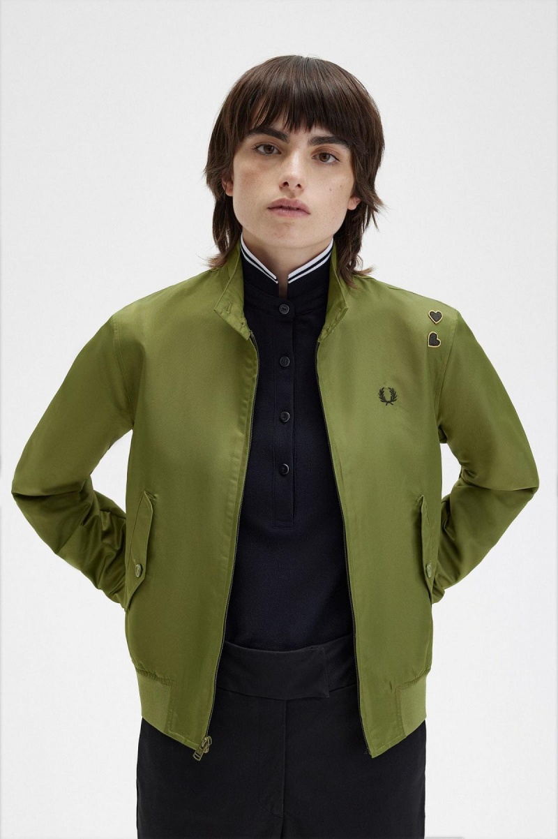 Parka Green Fred Perry Printed Lining Zip-Through Women's Coats | SGNZX27876