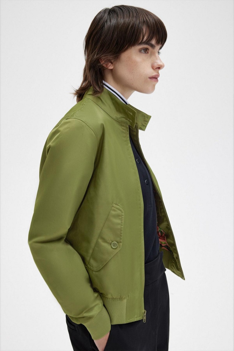 Parka Green Fred Perry Printed Lining Zip-Through Women's Coats | SGNZX27876