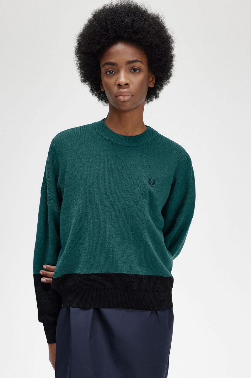 Petrol Blue Fred Perry Colour Block Jumper Women's Knitwear | FSGUI25484