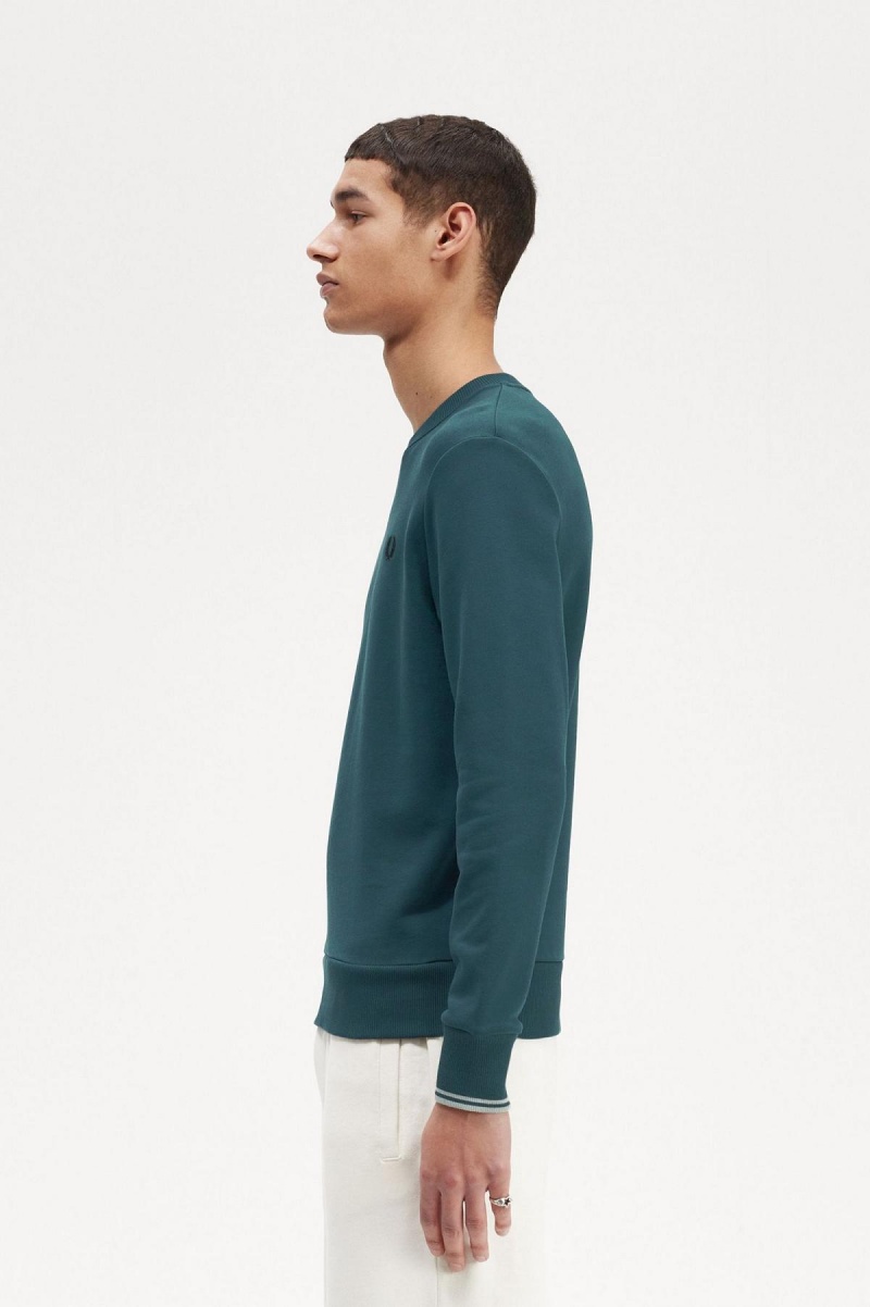 Petrol Blue Fred Perry Crew Neck Men's Sweatshirts | TSGPQ26701