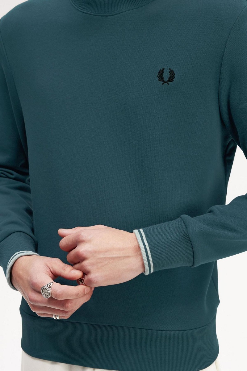 Petrol Blue Fred Perry Crew Neck Men's Sweatshirts | TSGPQ26701