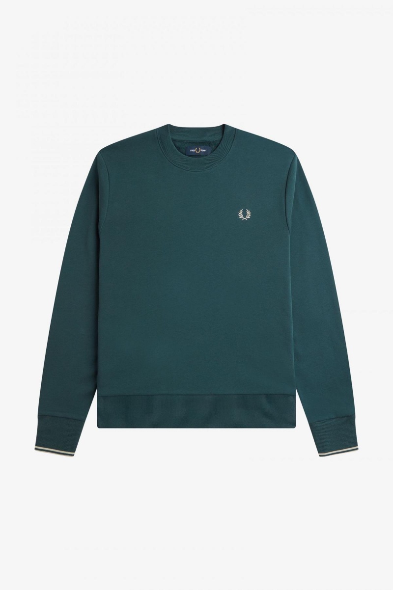 Petrol Blue Fred Perry Crew Neck Men's Sweatshirts | TSGPQ26701