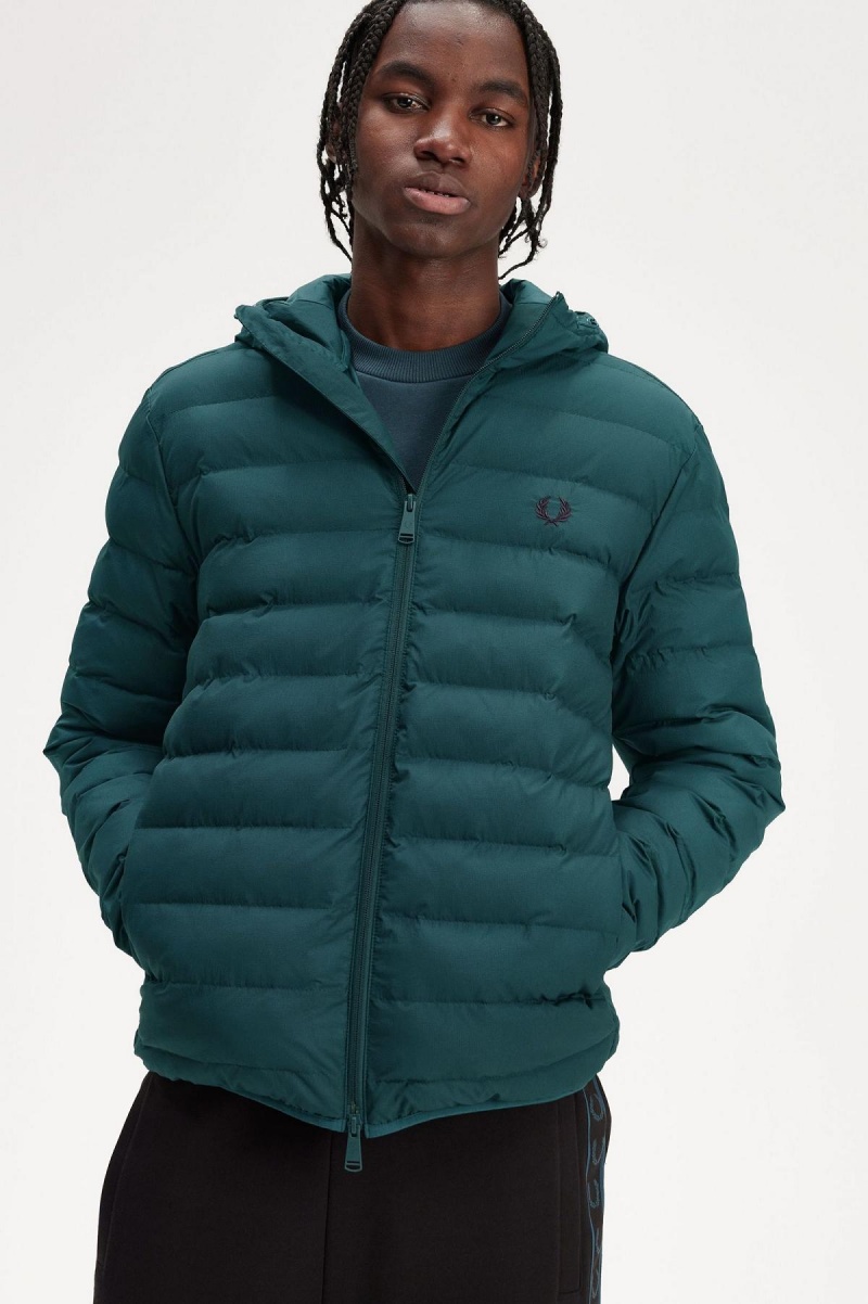 Petrol Blue Fred Perry Hooded Insulated Men's Coats | SSGVO59109