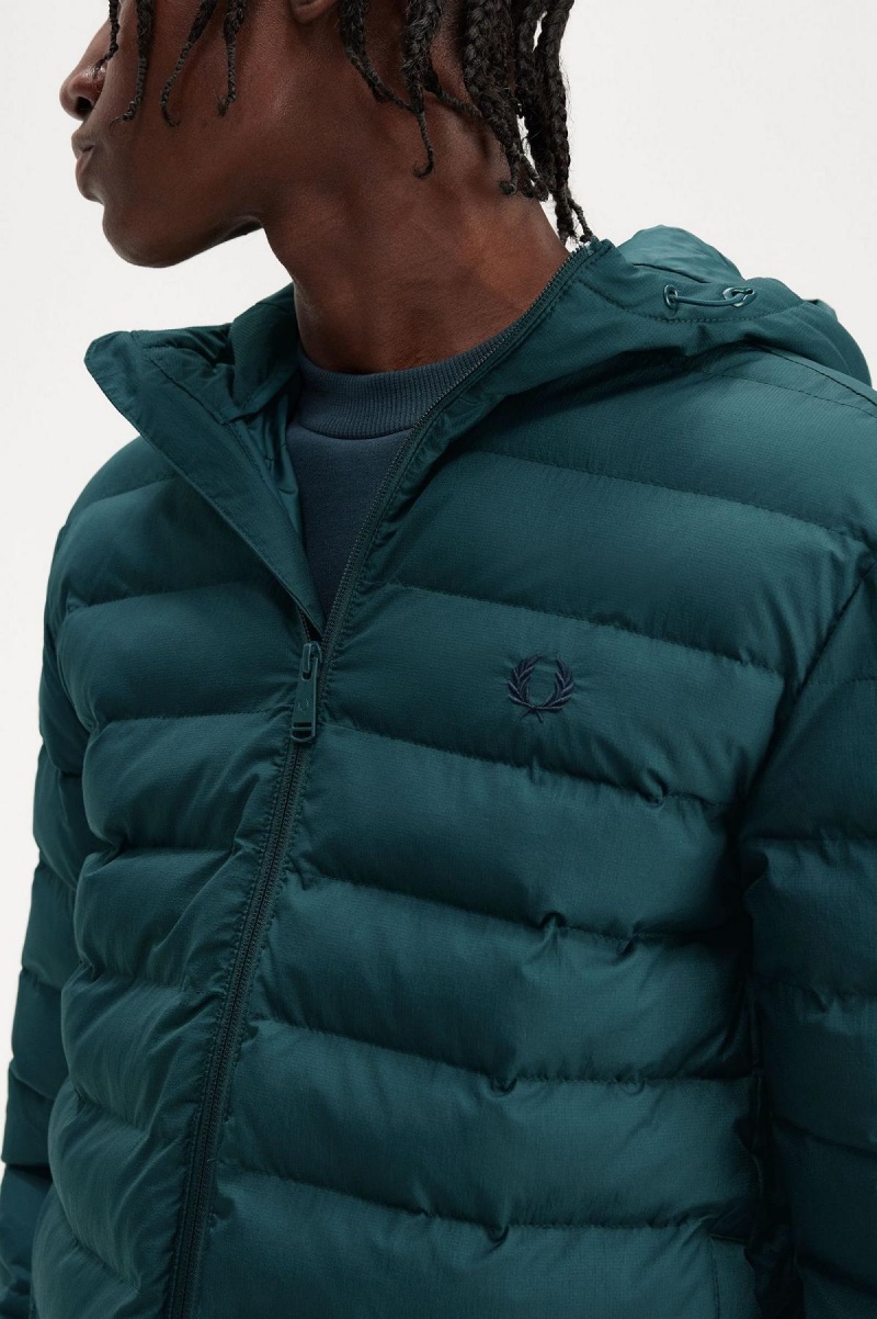 Petrol Blue Fred Perry Hooded Insulated Men's Coats | SSGVO59109