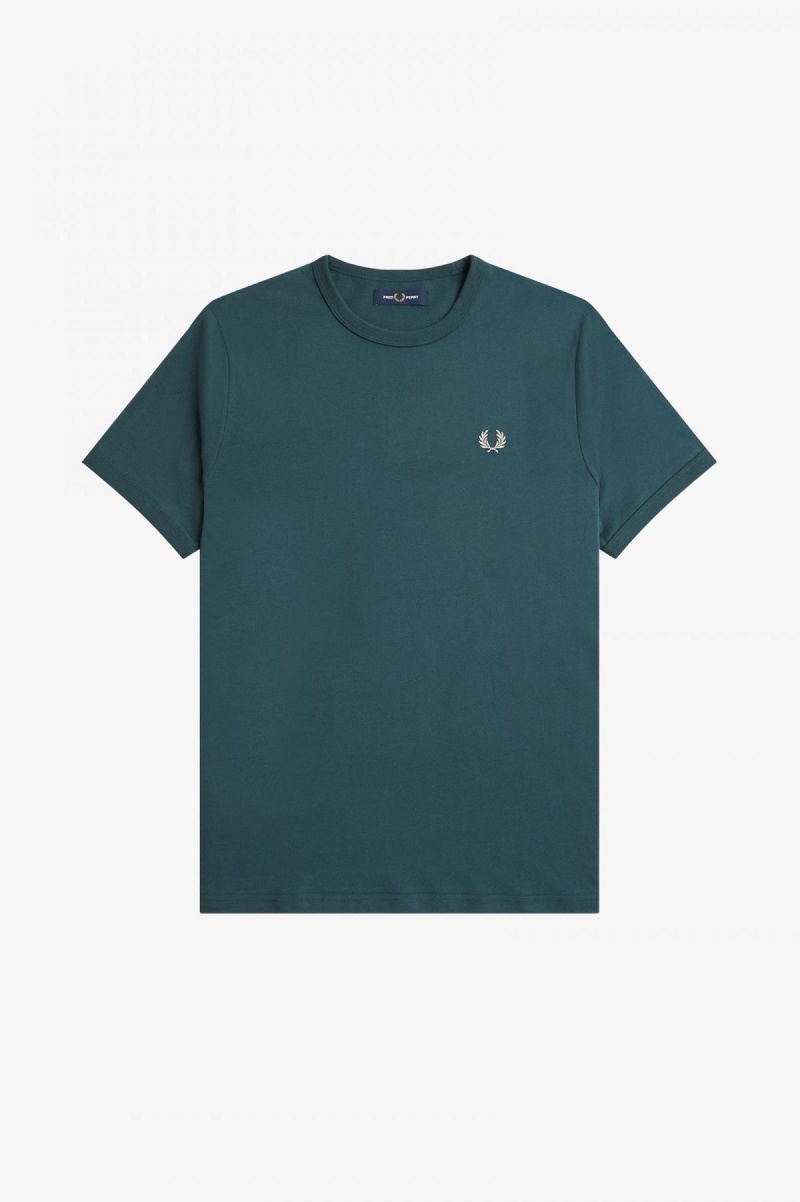 Petrol Blue Fred Perry Ringer Men's T Shirts | SGQAV48312