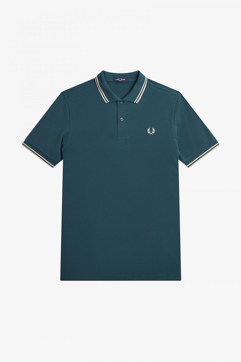 Petrol Blue / Light Oyster / Light Oyster Fred Perry M3600 Men's Fred Perry Shirt | SGQAV69395