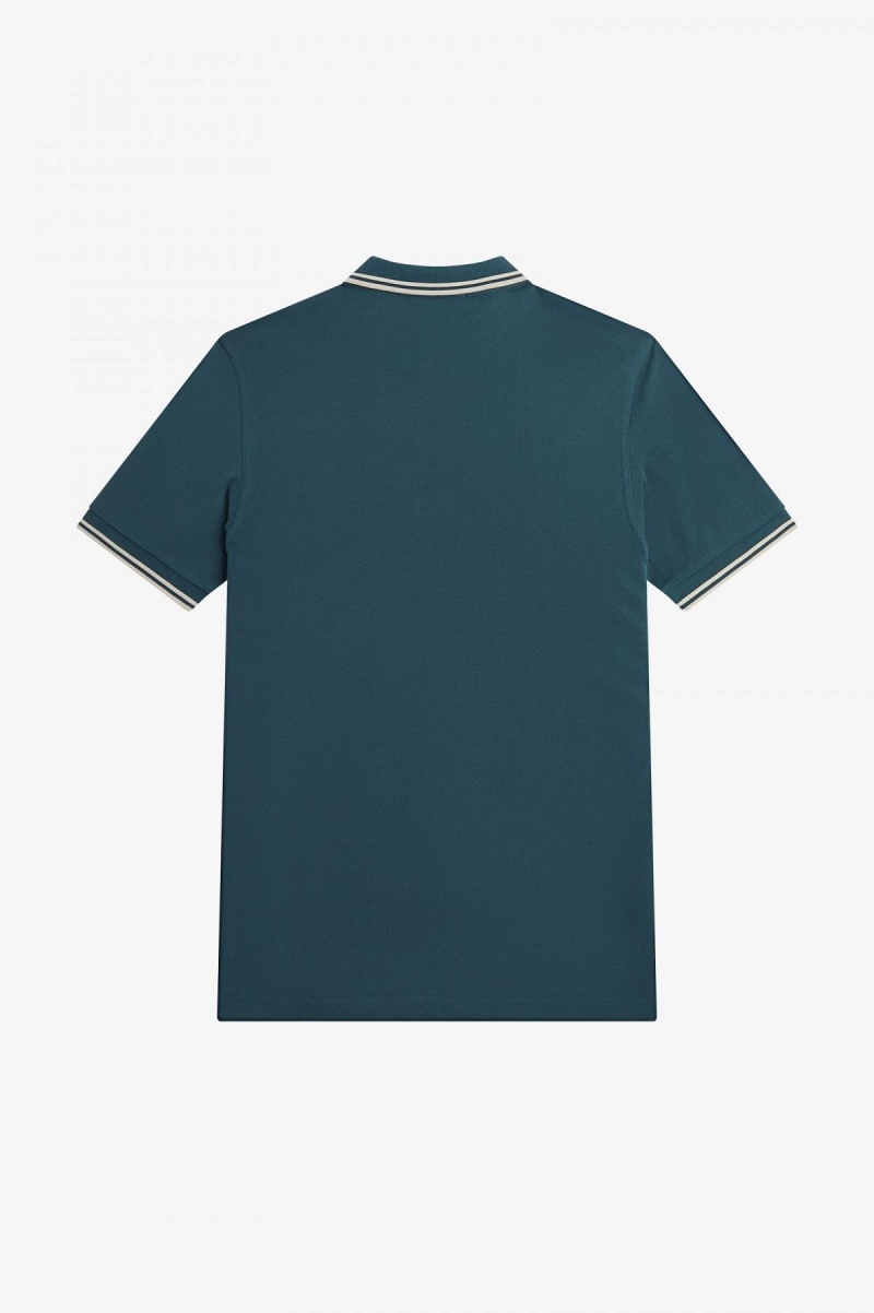 Petrol Blue / Light Oyster / Light Oyster Fred Perry M3600 Men's Fred Perry Shirt | SGQAV69395