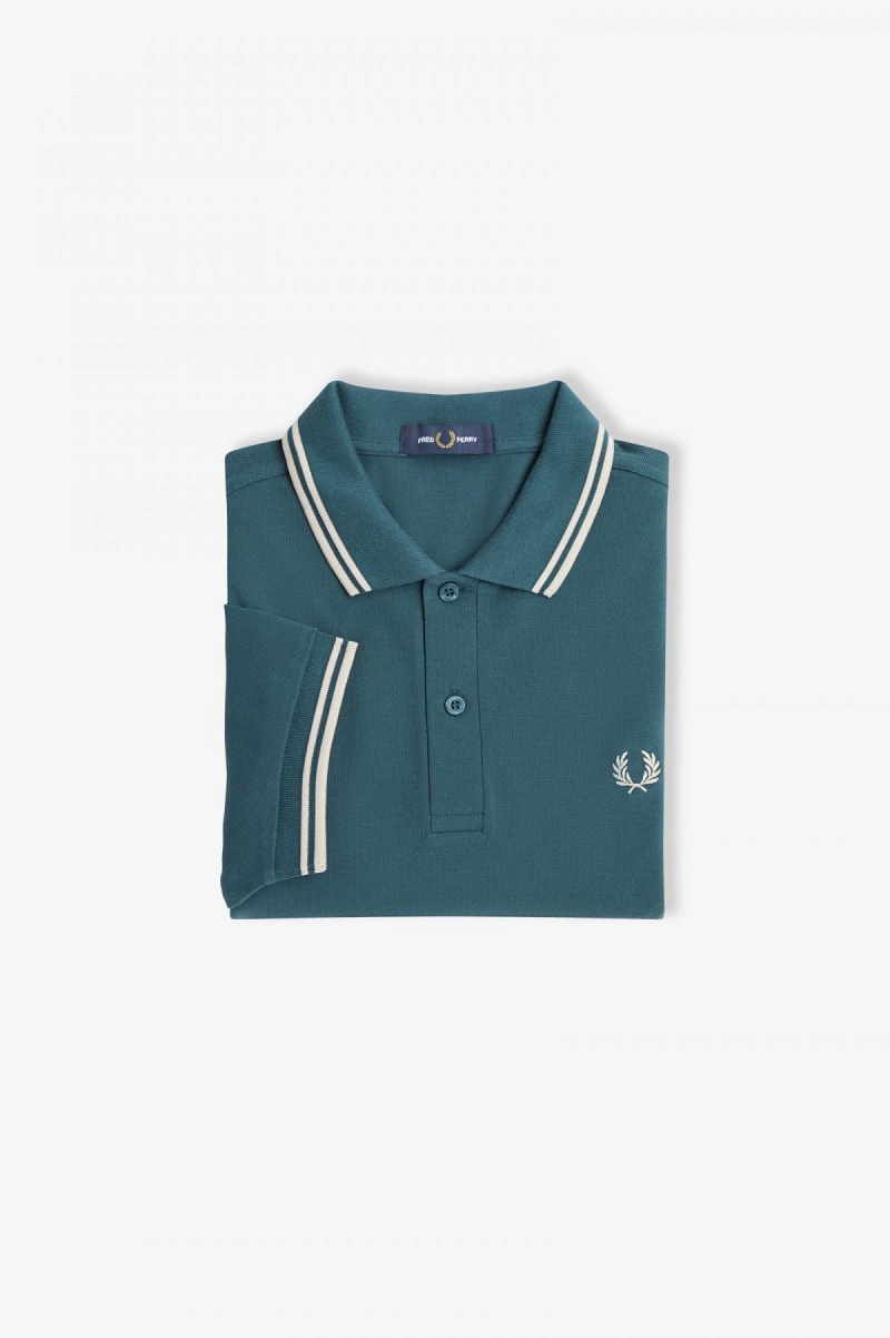 Petrol Blue / Light Oyster / Light Oyster Fred Perry M3600 Men\'s Fred Perry Shirt | SGQAV69395