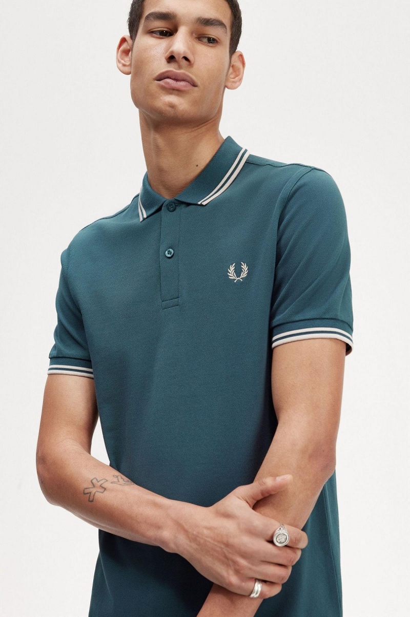 Petrol Blue / Light Oyster / Light Oyster Fred Perry M3600 Men's Polo Shirts | SGQAV48560