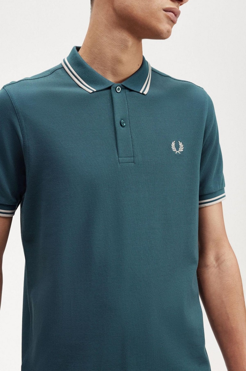 Petrol Blue / Light Oyster / Light Oyster Fred Perry M3600 Men's Polo Shirts | SGQAV48560