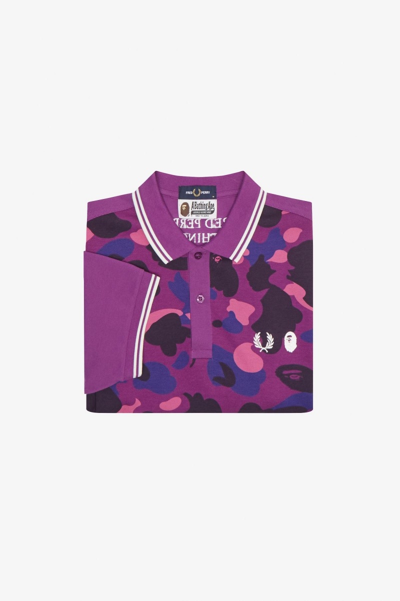 Purple Fred Perry Camouflage Fred Perry Shirt Men's Polo Shirts | SGQCS20086